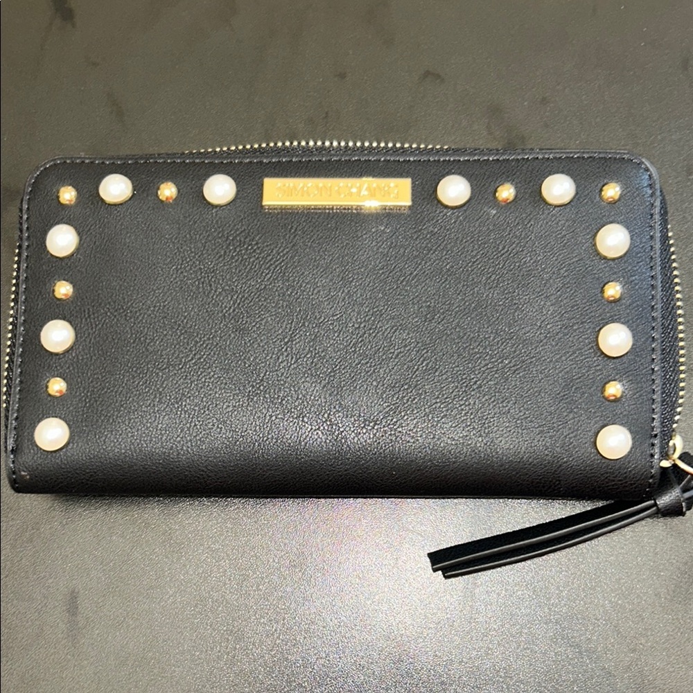 206.  Simon Chang Black Studded Wallet Wristlet